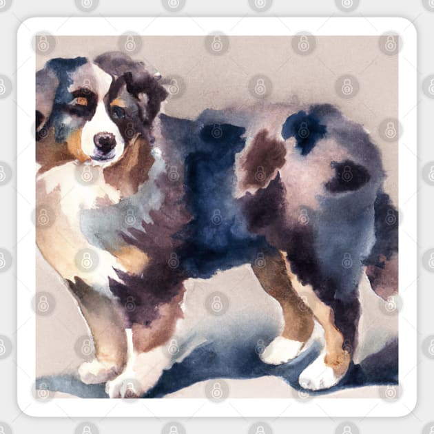 Miniature American Shepherd Watercolor Painting - Dog Lover Gifts Sticker by Edd Paint Something